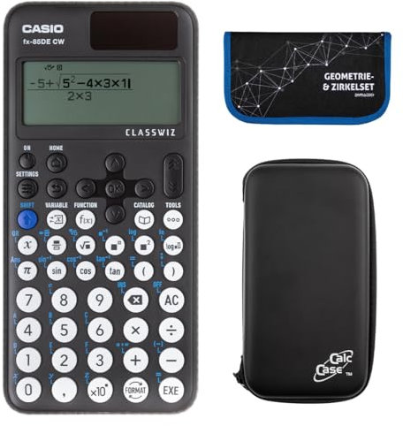 Casio FX-85 DE CW mit CalcCase-Schutztasche und 13 teiliges Zirkel- und Mathematik-Set