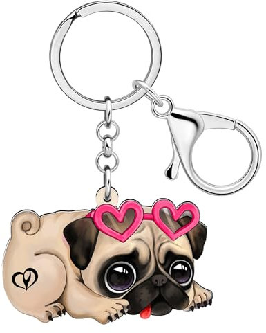DALANE Acryl Süße Mops Hund Schlüsselanhänger Welpe Haustier Schmuck Auto Schlüsselring Geschenke für Frauen Mädchen Kinder Mops Liebhaber (Kaffee)