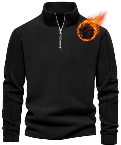 Livonmone Herren Fleece Pullover Warmes Microfleece Sweatshirt Half Zip Fleecepullover für Herbst und Winter Schwarz L