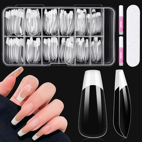 Kiiwah 120pcs French Nail Tips, Full Cover Nail Tips, Medium Coffin False Nails Clear Acrylic Nails Tips for Women Girls Nail Art Manicure