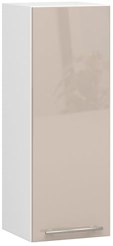 AKORD | Küchenhängeschrank - Oliwia W30 | 2 Regalböden & 1 Tür Küche Schrank | Einbauküche Küchenzeile Küchenmöbel Küchenschränke | Laminierte Platte | 30 x 30 x 72 cm | Weiß | Cappuccino Glanz