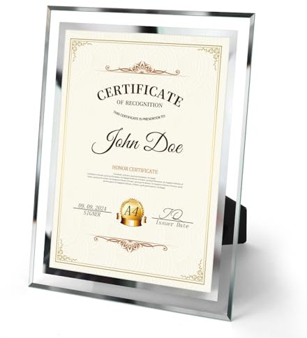 Hoikwo Cadre A4 en Verre, Cadre Photo A4 Haute Transparence Remplacement Facile, Design pour Bureau, Salon, Chambre