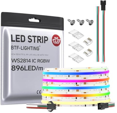BTF-LIGHTING FCOB SPI RGBWW (3000K) Flexible High Density LED Streifen Licht COB IC RGBW LED Band 5M 896LEDs/m DC24V weiße PCB IP30 NICHT wasserdichte Chasing Farbe (ohne Controller und Netzteil)