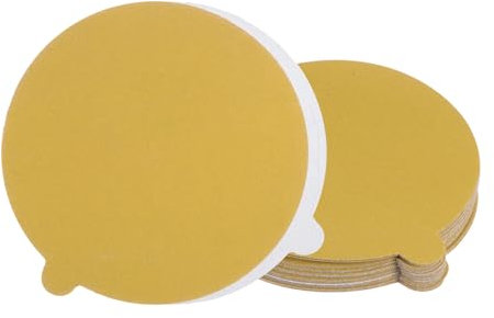 Kozelo 25pcs PSA Sanding Discs - [5 Inch x 220 Grit] Non-Hole Self Adhesive Sticky-Back Gold Sandpaper Discs with Tab for Automotive Car Paint Use, Aluminum Oxide, Round