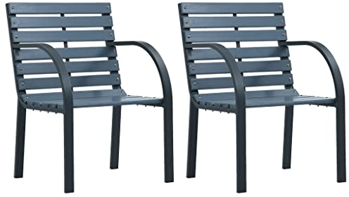 vidaXL Gartenstühle 2 STK., Gartenstuhl mit Latten-Design, Gartensessel Stuhl mit Armlehnen Rückenlehne, Sessel Stuhlset Gartenmöbel, Grau Tannenholz Pulverbeschichteter Stahl