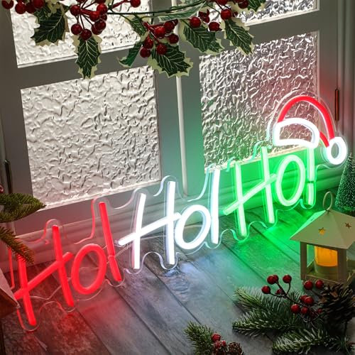 Glooglitter HOHOHOHO Large Merry Christmas LED Neon Sign Light Up Acrylic Window Bedroom Wall Party Decoration