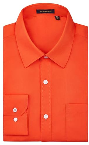 HISDERN Mens Formal Dress Shirts Long Sleeve Shirts Regular Fit Shirt for Men Casual Plain Shirt Orange M