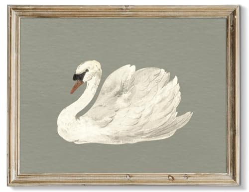 RETRART Kunstdruck auf Leinwand, Motiv: Schwan, Vintage-Stil, Salbeigrün, Kunstdrucke für Wanddekoration, elegantes Tier-Ölgemälde, Dekoration für Wohnzimmer, Schlafzimmer, Küche, 20,3 x 25,4 cm,