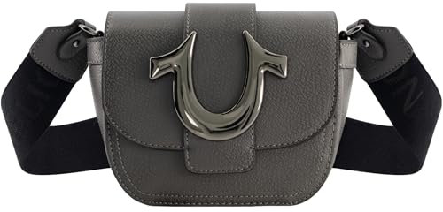True Religion Damen Women's Crossbody Bag, Mini Flap Adjustable Shoulder Handbag with Horseshoe Logo Umhängetasche, GRAU