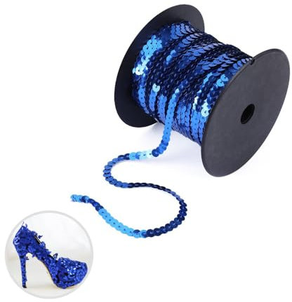 WBYNB 100 Yard Pailletten Bänder Farbiges, 6 mm Ruban de Paillettes, Flacher Pailletten Rolle, FüR Diy NäHen KostüMe Handwerk Verzierungen Kleidung Kleid Dekoration Schmuckherstellung Dunkelblau (Blau