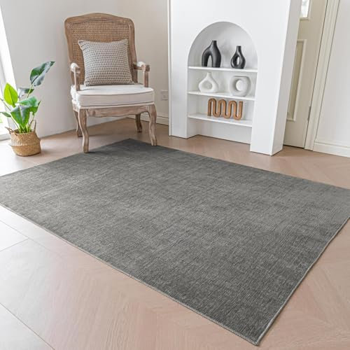 Evitany Teppich Dunkelgrau 80x120cm,Kurzflor Waschbarer Teppich Wohnzimmer,Moderne&Weich&Kuscheliger Teppiche Rechteckig,Anti-Rutsch Unterseite Teppiche Kinderzimmer,Dunkelgrau