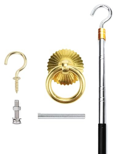 Canlaten·U Dachbodenleiter-Zugsystem-Set – Dachboden-Pulldown-System, Hakenteile, Ersatz für Kordelseile mit 152,4 cm Verlängerungsstange und Kupfer-Aufbewahrungshaken, Griffteile, Werkzeug
