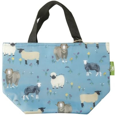 ECO CHIC Lightweight Foldable Insulated Lunch Bag Water Resistant Cooler Bag (Sheep Realism Blue)