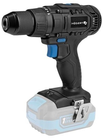 HÖGERT TECHNIK Akku-Bohrschrauber 18V OneAccuSystem, 50 Nm, 13 mm Auto-Lock Bohrfutter, 21+1 Drehmomentstufen, 2 Geschwindigkeiten, LED, Metallgetriebe, für Holz und Metall, ohne Akku