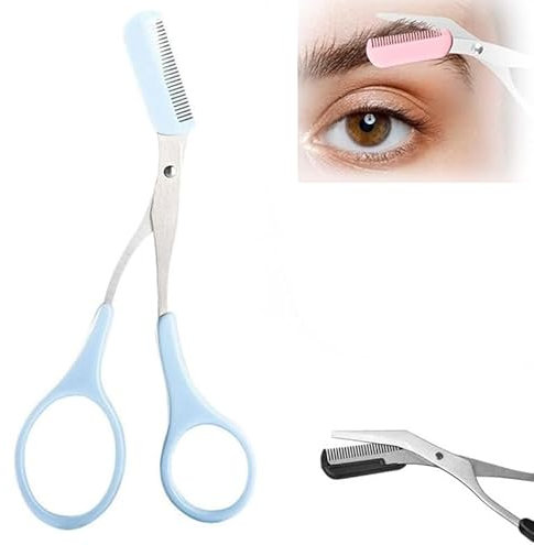 Augenbrauenschere mit Kamm, 2 in 1 Augenbrauen-Trimmschere mit Kamm, Augenbrauentrimmer-Schere, Augenbrauenschere für Männer und Frauen (Blau)