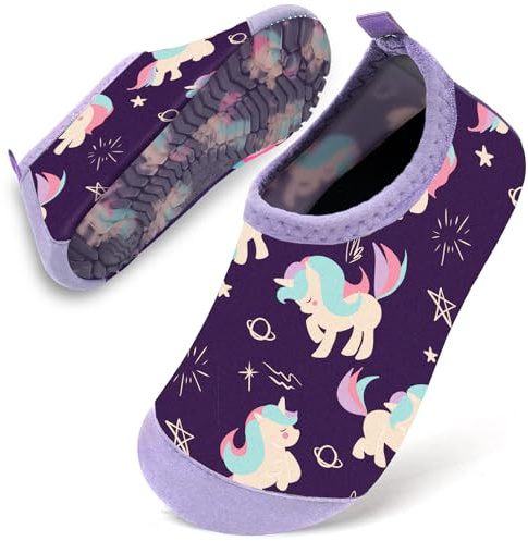 Water Shoes Toddler Kids Baby Infant Girls Beach Shoes Swim Shoes Barefoot Aqua Socks Non-Slip for Swmming Pool Water Park(Purple Unicorn,30/31)
