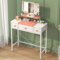 Schminktisch mit Beleuchtung Spiegel, Klein Schminktisch mit 3 Stoff Schubladen Makeup Vanity Dressing Table, Frisiertisch Schmink Tisch Kosmetiktisch, für Kinder Mädchen Geschenk, 30D x70W, Weiß-Rosa