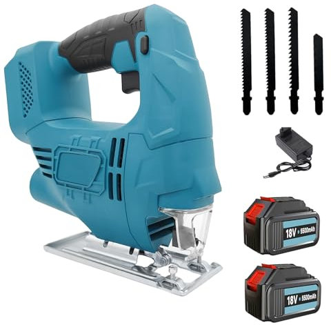 Light 18V Cordless Jigsaw with 2X 5.5Ah Battery and 4 Blades,Compatible with Makita 18V Battery,3000SPM Electric Jig Saw Tool, ±45° Bevel Cutting,for Metal Wood, Plastic Cutting 