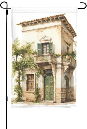 Antico edificio con ramo di ulivo romano e stampa greca bandiera da giardino personalizzata 30,5 x 45,7 cm bandiera da giardino double-face alla moda per prato, decorazione balcone