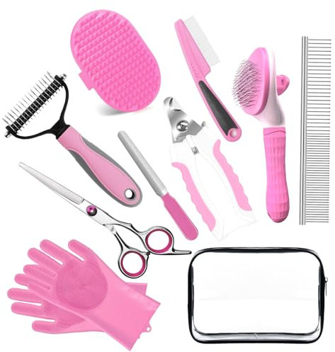 10pcs Pet Grooming Kit - Dog Cat Deshedding Brush, Nail Clippers with File, Hair Remover Gloves & Bath Tools for Long/Short Haired Pets, Grooming Tool for Long and Short Haired Pets