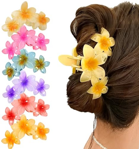 6 Pezzi Mollette capelli donna fiore, Antiscivolo Plastica Mollette Capelli per Donne e Ragazze con Acconciature Multiple per Capelli Corti Ricci Lisci Lunghi
