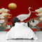 Orientalischer Gru und Pfingstrosen Muster Fototapete Kinderzimmer Rot Wandtapete Schlafzimmer 400x280 cm Vliestapete Wohnzimmer Vlies Tapete Art Wandtapete UV-Beständig Wanddekoration Tapete