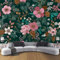 Fototapete Blumenillustrationsstil,300 x 210 cm (B x H) - Fototapeten - Tapeten - für Wohnzimmer Schlafzimmer - Vliestapete Wandtapete Tapete Beeren Blätter 3D Effekt- Dunkelgrün
