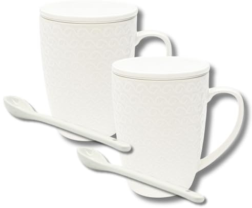 LEONARDO LUXURY HOME DESIGN Set 2 Pezzi Tisaniere Tazze con Cucchiaio Filtro e Coperchio in Porcellana Liscia e Resistente Tisana The Infusi Elegante Idea Regalo