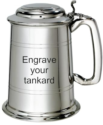 Wentworth Pewter – Lidded 1 Pint Pewter Tankard – Classic British Beer Mug with Hinged Lid – a Gift for Birthday, Wedding, Anniversary or Father’s Day – Engraving Available (with Engraving)
