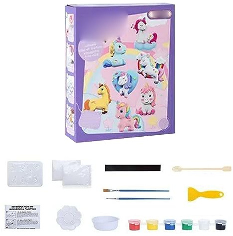 Qudinip Gips-Malpuppe, DIY-Bastelset für mit Pigmenten, Manuelles Skulpturenformspielzeug für Geburtstagsgeschenk oder Heimdekoration (Einhorn-Stil)
