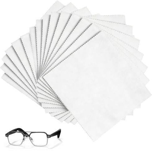 Chiffon Lunettes de Vue, Lingettes Lunettes, Lingette Lunette, Microfibre Lunette, Lot de 15 Chiffons en Microfibre 20x20 cm pour Nettoyage de Lentilles et Écrans, Tissu Doux et Absorbant, Blanc