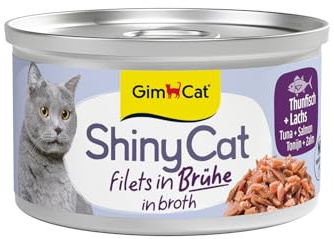 GimCat ShinyCat Filet in Brühe Thunfisch mit Lachs - Nassfutter mit Fisch - 24 Dosen (24 x 70 g)