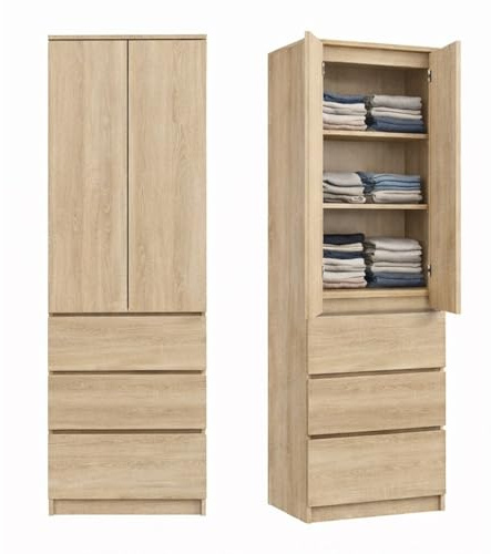 Home Collective Kleiderschrank, Garderobenschrank, Mehrzweckschrank 2-türig mit 3 Einlegeböden & 3 Schubladen | Schrank für Schlafzimmer, Flur oder Büro | 50x40x180 cm (BxTxH) | Sonoma
