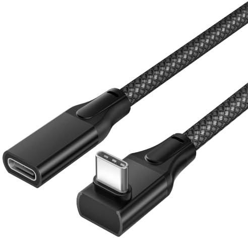 BASESAILOR USB C Extension Cable 90 Degree 1M for iPhone 17 16 15 Pro Max | USB C 3.1 3.2 Gen2 10Gbps Male to Female Extension Lead for M3 MacBook Pro/Air,iPad Air 2024, Pixel 10 Pro,Magsafe Charger