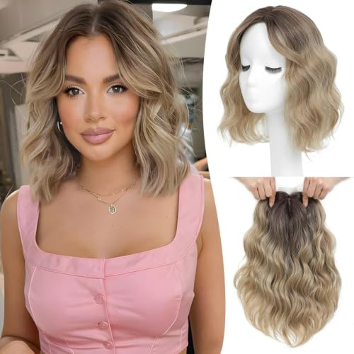 Ms Taj Haarteile 25cm Ombre Dark Blonde haartopper für dünnes hair topper Welliges Haar Synthetische Haarvolumen erhöhen, Haarvolumen erhöhen, Haarausfall kaschieren