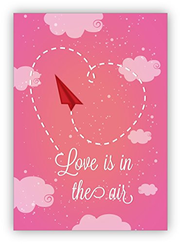 1 Romantische Liebeskarte/Valentinskarte mit Papier Flieger für Verliebte: Love is in the air • schöne Klappkarte mit Umschlag als Grußkarte