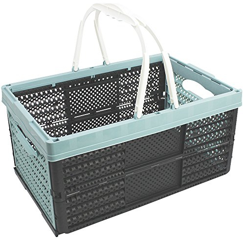 com-four® Caja Plegable con Asas 16 l - Caja de Transporte con Asas - Caja de Almacenamiento Resistente - Cesta de la Compra Plegable - 20 x 40 x 27 cm (01 Pieza - Turquesa Pastel)