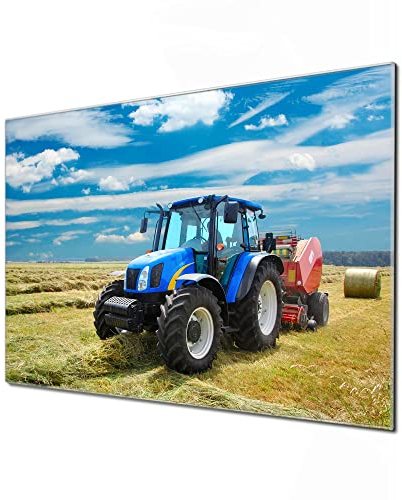 banjado Glas Magnettafel 60x40cm / Magnetwand Glas/Magnetpinnwand als Memoboard Glas/Pinnwand Magnettafel Küche, Büro, Kinderzimmer inkl. 4 Magnete & Montageset - Traktor