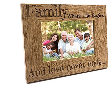 Family Where Life Begins and Love Never Ends Wooden Photo Frame Gift (5 x 7 Inch)