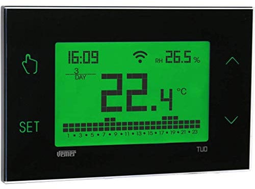 VEMER VE772100 TUO WIFI - Cronotermostato Wi-Fi Settimanale da Parete, Termostato Controllabile da Smartphone con App iOS e Android, Compatibile Google Home e Amazon Alexa, Alimentazione 230V, Nero