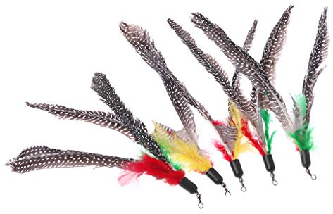 Cunluna 5PCS Handmade Natural Feather Cat Toy Da Bird Refills Interactive