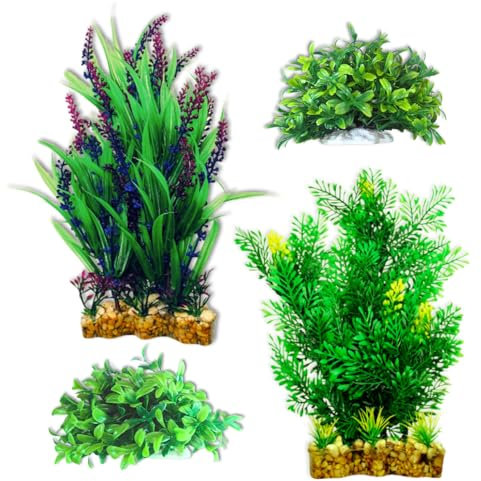 Otterly Pets Fish Tank Decorations Premium Artificial Aquarium Plants Large Silk Plastic Seaweed Accessories Plant Decoration Betta and Other Breed Decor 4 Pack