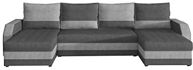 Ecksofa mit Schlaffunktion mit Bettkasten Couch U-Form Polstergarnitur Wohnlandschaft Polstersofa mit Ottomane Couchgranitur - Mirian U (Grau +Hellgrau (Paros 06+Paros 05))