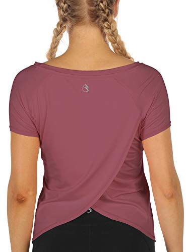 icyzone Workout T-Shirt for Women - Gym Running Yoga Tops Athletic Shirts Raglan Short Sleeves (M, Mauve Orchid)