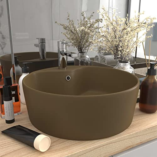 vidaXL Lavabo de Luxe avec Trop-plein Vasque à Poser de Toilette Lave-mains de Salle de Bain Salle Cosmétique Maison Crème Mat 36x13 cm Céramique