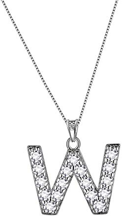 Aurora Tears Buchstabe W Halsketten 925 Sterling Silber Initiale W Alphabet Anhänger mit Zirkonia Schmuck für Frauen und Männer DP0261W