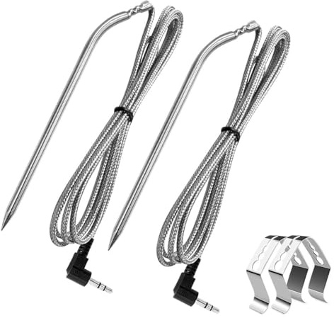 2 Stück Ersatzteil für Camp Chef Fleischsonden, Smoker Grill Temperatursensor, Pelletgrills Zubehör mit Edelstahl-Sondenclip 2 Stück 1