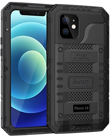 Beeasy for iPhone 12 Case Waterproof Heavy Duty Shockproof Tough Metal Armour Cover Dustproof Built-in Screen Protector, Robust 360 Full Body Military Protective Rugged Case for iPhone 12 6.1inch