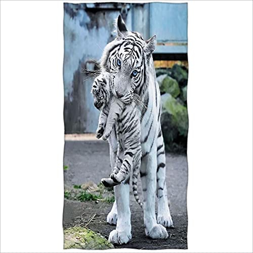 YISUMEI Badetuch, Weißer Tiger, Tiermotive Mikrofaser Strandtuch 70 x 140 cm