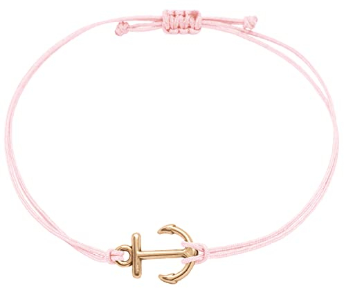 Selfmade Jewelry Armband Damen Roségold Anker Handgemachtes Makramee-Armkettchen Größenverstellbar Inkl. Geschenk-Verpackung (Rosegold - Rosa)